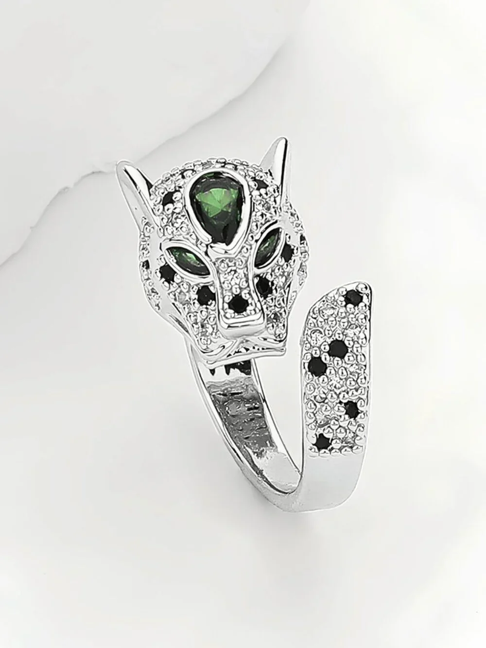 NEW Sterling Silver Dipped Panther Wrap Ring Size 8 CZ Statement Jewelry